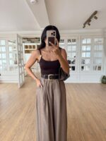 Brown Bodysuit With Gold Button Straps - Image 2