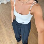 White Bodysuit With Gold Button Straps