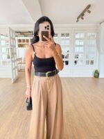 Black Bodysuit With Gold Button Straps - Image 2