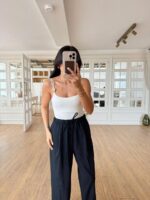 White Bodysuit With Gold Button Straps - Image 2