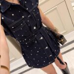 Denim Pearl Studded Mini Dress