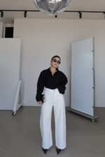 White Wide Leg Jeans With Silver Studs - Image 3