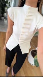 White Cap Sleeve Button Front Blouse - Image 2