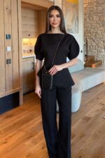 Black Puff Sleeve Top and Pants Set - Image 3