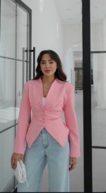 Pink Button Front Blazer