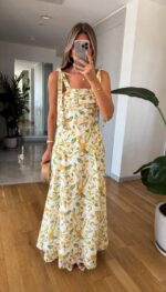 Yellow Floral Print Sundress With Tie Straps - Image 2