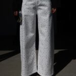 White Wide Leg Jeans With Silver Studs