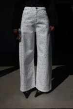 White Wide Leg Jeans With Silver Studs