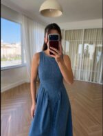 Dark Blue Denim Maxi Dress - Image 2