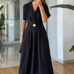 Black Short Sleeve Midi Dress