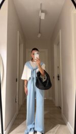 Light Blue Wide Leg Pants Set - Image 2