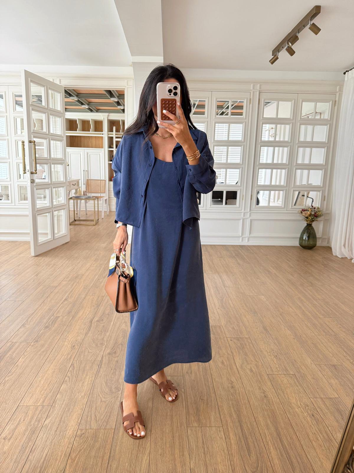 f8186d7a-ec8d-4f98-b6e5-7f48802b2444 Navy Blue Maxi Dress and Shirt - Image 1