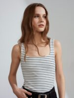 Women's White and Black Striped Tank Top
