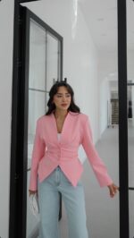 Pink Button Front Blazer - Image 3