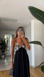 Black Maxi Dress With Crochet Lace Bodice
