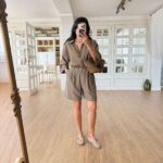 Khaki Button Up Shirt and Shorts Set