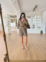 Khaki Button Up Shirt and Shorts Set