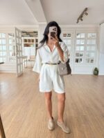White Linen Shirt and Shorts Set