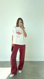 White Graphic Umbrella Print T-Shirt