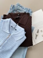 Diamond Knit Zip Polo Top (4 colors) - Image 7