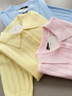 Pastel Knit Short Sleeve Polo Shirts - Image 9