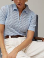 Diamond Knit Zip Polo Top (4 colors) - Image 5