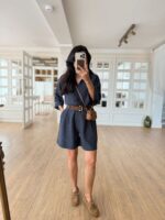 Navy Button Up Shirt and Shorts Set