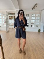 Navy Button Up Shirt and Shorts Set - Image 2