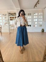 Blue Denim Midi Skirt With Pockets - Image 3