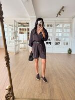 Brown Button-Up Shirt and Shorts Set - Image 3