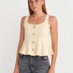 Yellow Button Front Peplum Tank Top