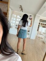 Button Front Blue Denim Mini Skirt - Image 3