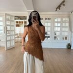 Brown Lace One Shoulder Top