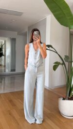Light Wash Denim Vest with Pants Set