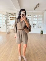 Khaki Button Up Shirt and Shorts Set - Image 3