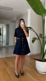 Dark Denim Button-Down Shirt Dress