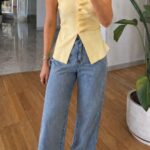 Yellow Button Front Cap Sleeve Top