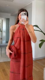 Rust Halter Neck Maxi Dress - Image 3