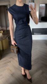 Sleeveless Dark Denim Midi Dress - Image 3