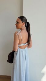 White Striped Spaghetti Strap Maxi Dress - Image 4