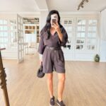 Brown Button-Up Shirt and Shorts Set