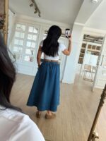 Blue Denim Midi Skirt With Pockets - Image 4