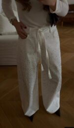 White Wide Leg Rhinestone Jeans