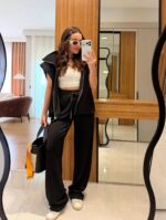 Black Sleeveless Zip Hoodie and Pants Set - Image 4