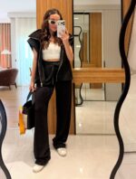 Black Sleeveless Zip Hoodie and Pants Set - Image 2