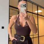 Brown Lace Trim Bodysuit