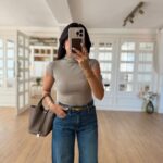Short Sleeve Mock Neck Beige Top