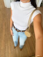 Short Sleeve Mock Neck White Top - Image 2
