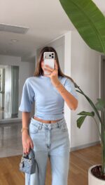 Light Blue Short Sleeve Fitted Top
