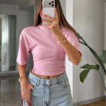 Light Pink Short Sleeve Fitted Top